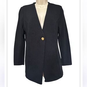 St John Black Santana Knit Gold One Button Cardigan/Jacket Sz 6